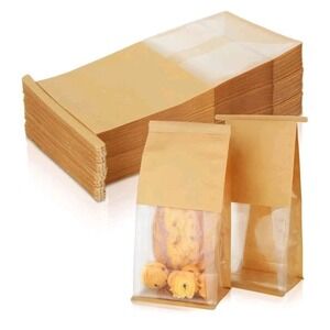100PCS Bakery Bags with Window, 5.1 x 4.3 x 11.2 Inch